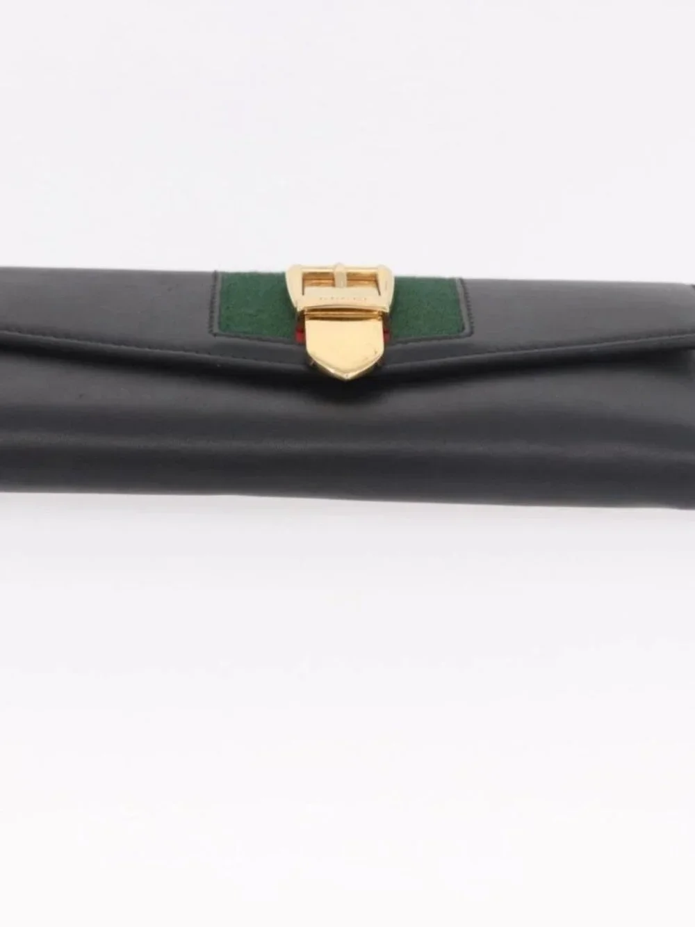 GUCCI Silvi Web Sherry Line Long Wallet Leather Black Red 476084 Auth am11867V